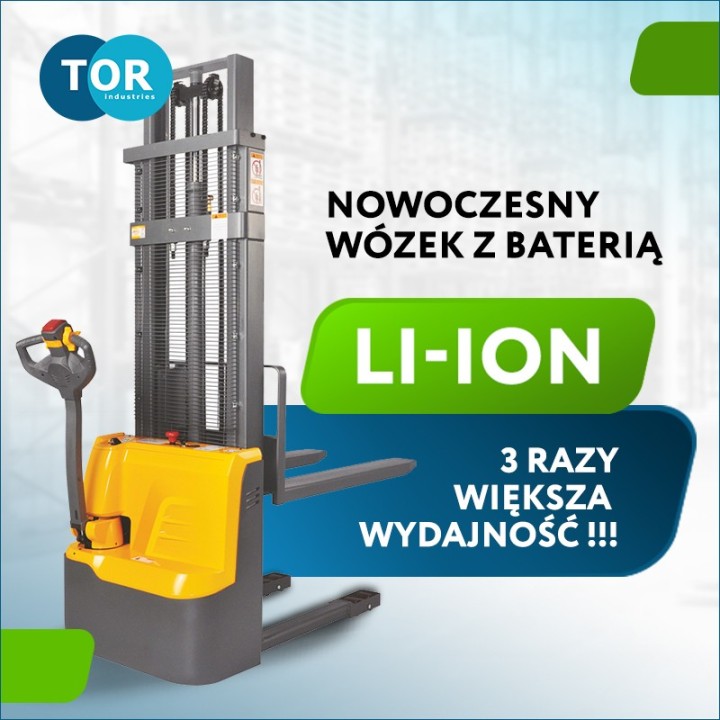 Wózek elektryczny podnośnikowy samojezdny CDD15R-E 1.5TX2,5M Li-ion bateria